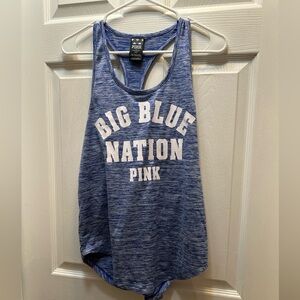 PINK Victoria's Secret Heathered Blue Racerback Tank with White Print